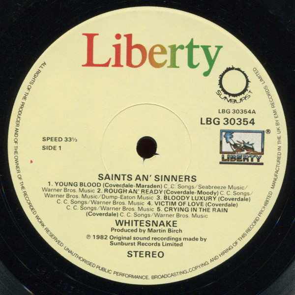 WHITESNAKE, Saints and Sinners (Sunburst; LBG 30354, UK 1982, Inner, With Merch Insert.) LP VG/G+ - Image 3