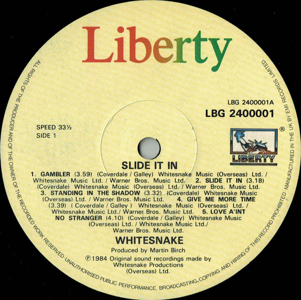 WHITESNAKE, Slide It In (Liberty; LBG 2400001, UK 1984, Inner With Thumb Cut On Side A Lyrics, Utopia Runouts) LP VG/VG - Image 3
