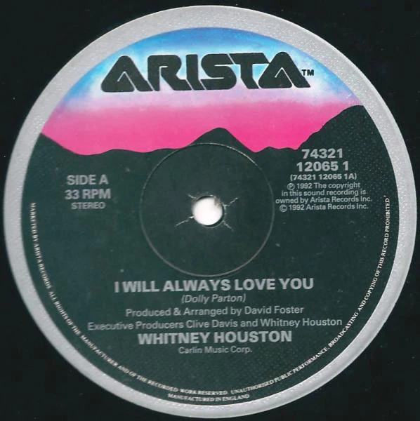 WHITNEY HOUSTON, I Will Always Love You (Arista; 74321 12065 1, UK 1992, Picture Sleeve) 12" VG/VG - Image 3