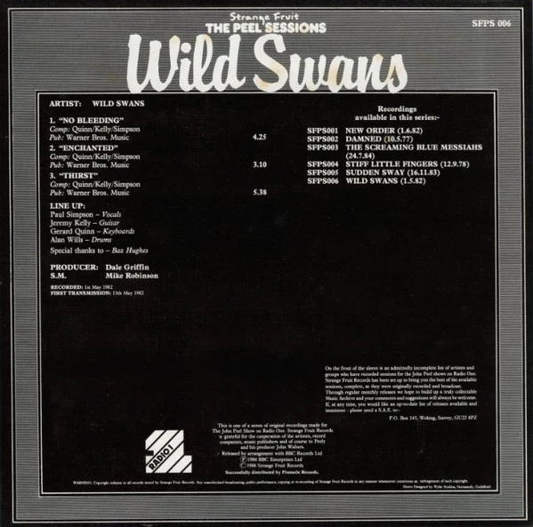 WILD SWANS, The Peel Sessions (Strange Fruit; SFPS 006, UK 1986, Picture Sleeve) 12" VG/G+ - Image 2