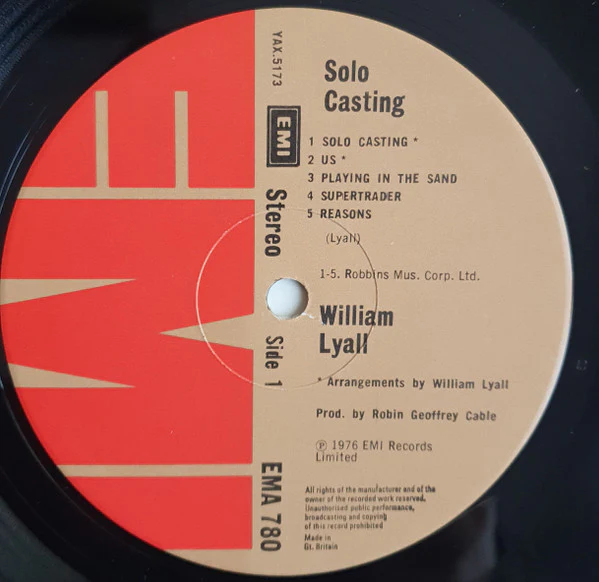 WILLIAM LYALL, Solo Casting (EMI; EMA 780, UK 1976) LP VG/VG - Image 3