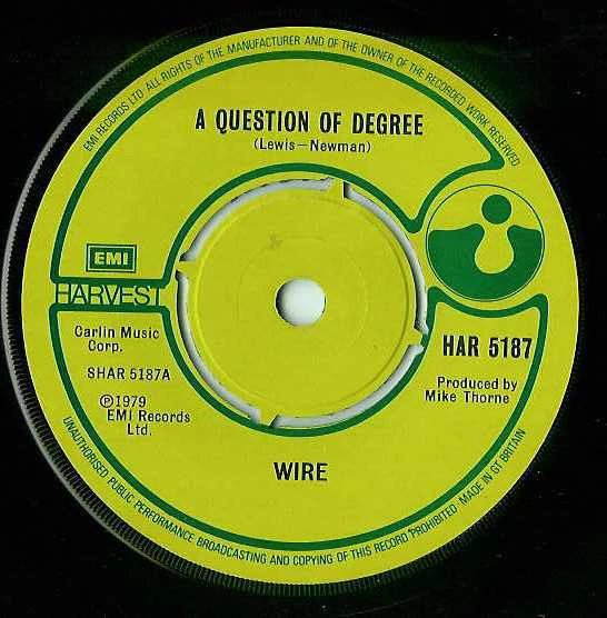 WIRE, A Question of Degree / Former Airline (Harvest Green; HAR5187, UK 1979, Picture Sleeve) 7" VG+/EX - Image 3