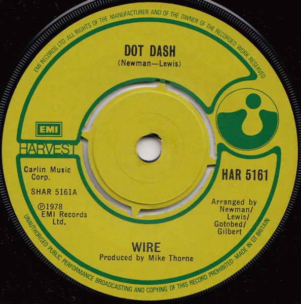 WIRE, Dot Dash / Options R (Harvest; HAR 5161, UK 1978, No picture sleeve) 7" /VG+