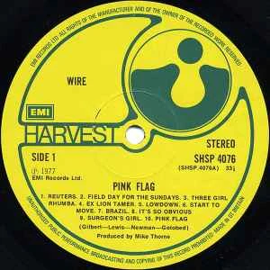 WIRE, Pink Flag (Harvest Green, EMI On Rim, EMI Box; SHSP 4076, UK 1977, Inner) LP G+/VG - Image 3