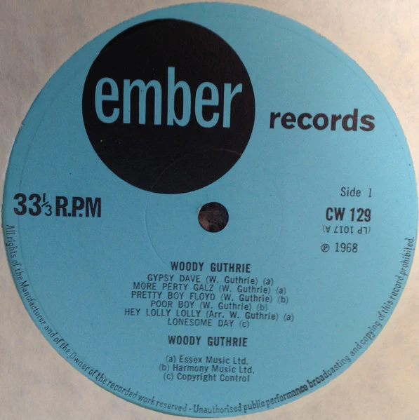 WOODY GUTHRIE, Woody Guthrie (Ember Records; CW 129, UK 1968 Reissue, Laminated Sleeve) LP VG/VG - Image 2