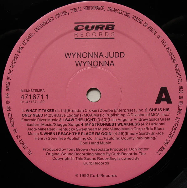 WYNONNA JUDD, Wynonna (Curb Records; 471671 1, Netherlands 1992), SALE - Up to 50% Off the Original Price  LP VG/VG+ - Image 3