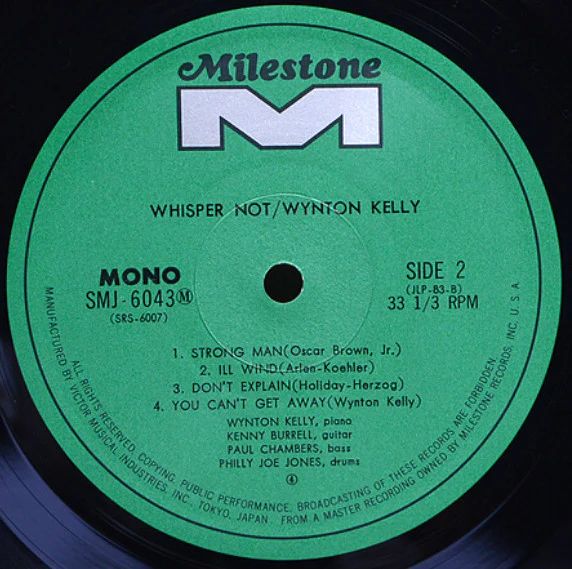 WYNTON KELLY, Whisper Not (Milestone; SMJ-6043M, Japan 1974 Reissue, Insert) LP G+/VG - Image 3