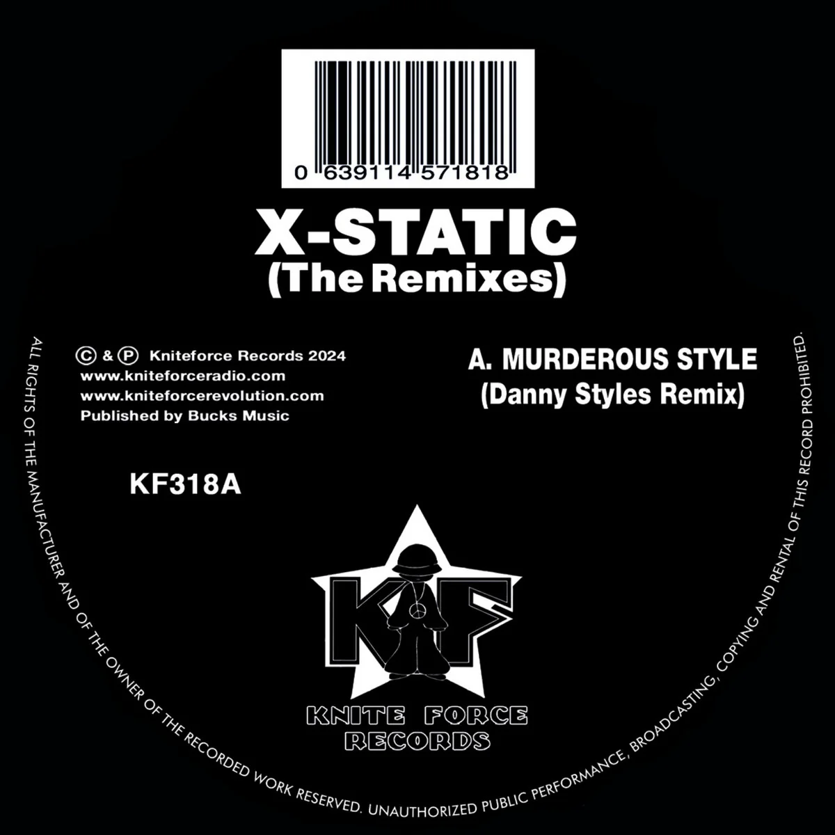 X-STATIC, Murderous Style Remixes (Kniteforce Records; KF318, UK 2024) 12" /VG+