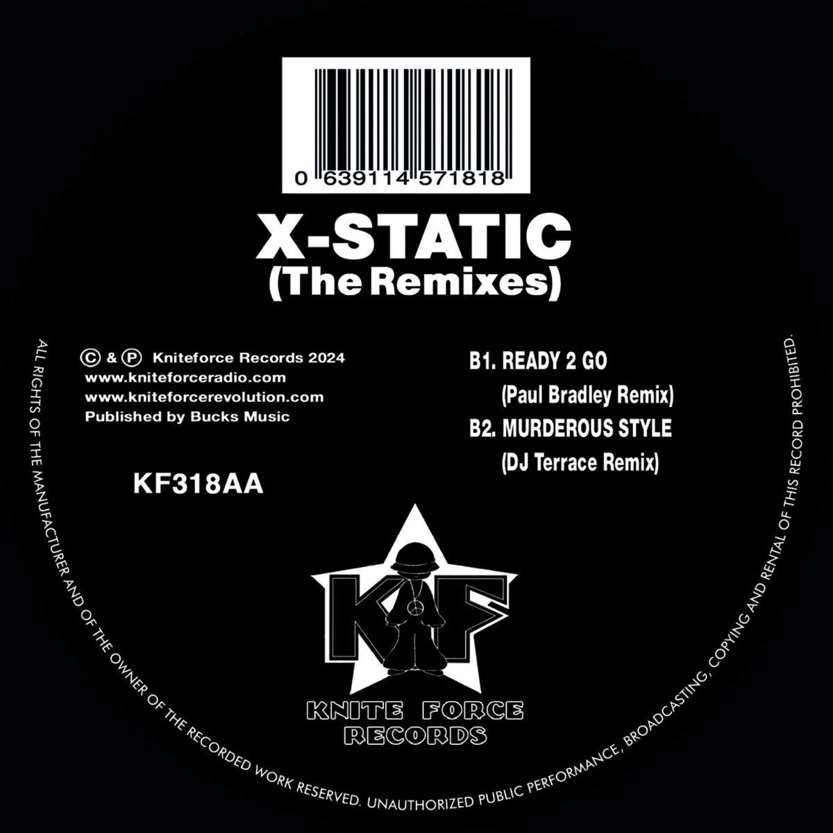 X-STATIC, Murderous Style Remixes (Kniteforce Records; KF318, UK 2024) 12" /VG+ - Image 2