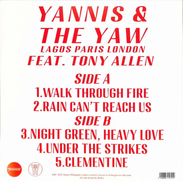 YANNIS AND THE YAW FEAT. TONY ALLEN, Lagos Paris London (Transgressive Records; TRANS787X, UK, Europe & US 2024, Stickered Plastic Sleeve, Inner, Foals) 12" EP EX/VG+ - Image 2