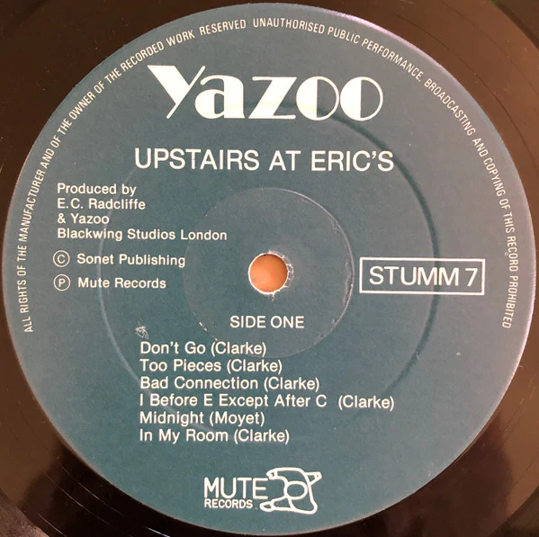 YAZOO, Upstairs At Eric's (Mute Sonet Publishing; STUMM 7, UK 1982, Inner, GG JA TAPE ONE Both Runouts) LP VG/VG - Image 3