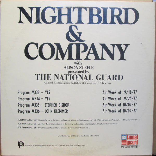 YES / STEPHEN BISHOP / JOHN KLEMMER, Nightbird & Company: Cosmic Connections (The National Guard; 75403, US 1977, Gatefold) 2xLP VG+/VG+ - Image 2