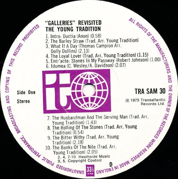YOUNG TRADITION, Galleries Revisited (Transatlantic; TRASAM30, UK 1973 Reissue) LP VG+/VG - Image 2