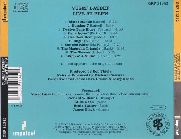YUSEF LATEEF, Live At Pep's (GRP; GRP 11342, Europe , Jewel Case) CD VG+/VG+ - Image 2