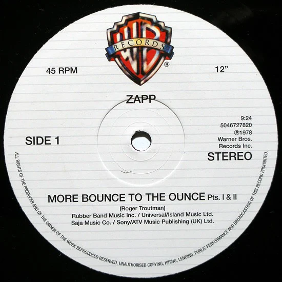 ZAPP, More Bounce To The Ounce (Pts. I & II) / Computer Love (Warner Bros. Records; 5046727820, UK 2004 Reissue, Stickered Company Sleeve) 12" VG/VG - Image 3
