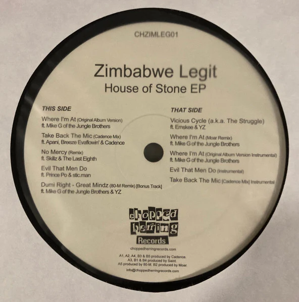 ZIMBABWE LEGIT, House of Stone EP (Chopped Herring Records; CHZIMLEG01, UK 2023, Limited Edition) 12" EP EX/EX - Image 2